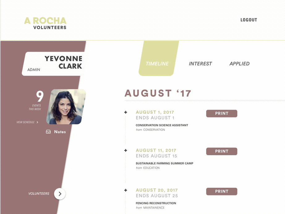 Viewing specific volunteer’s information from an event