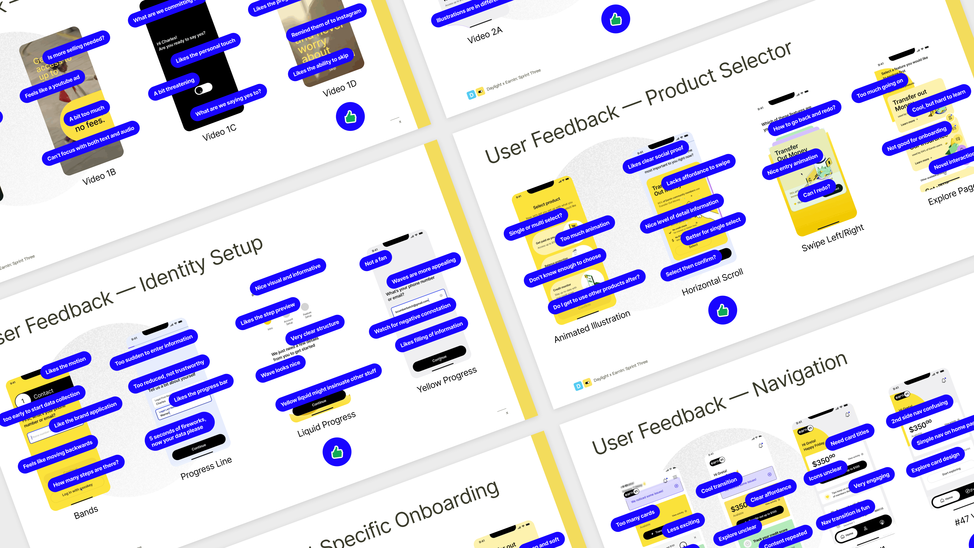 Snapshot of user feedback on each of the design we made.