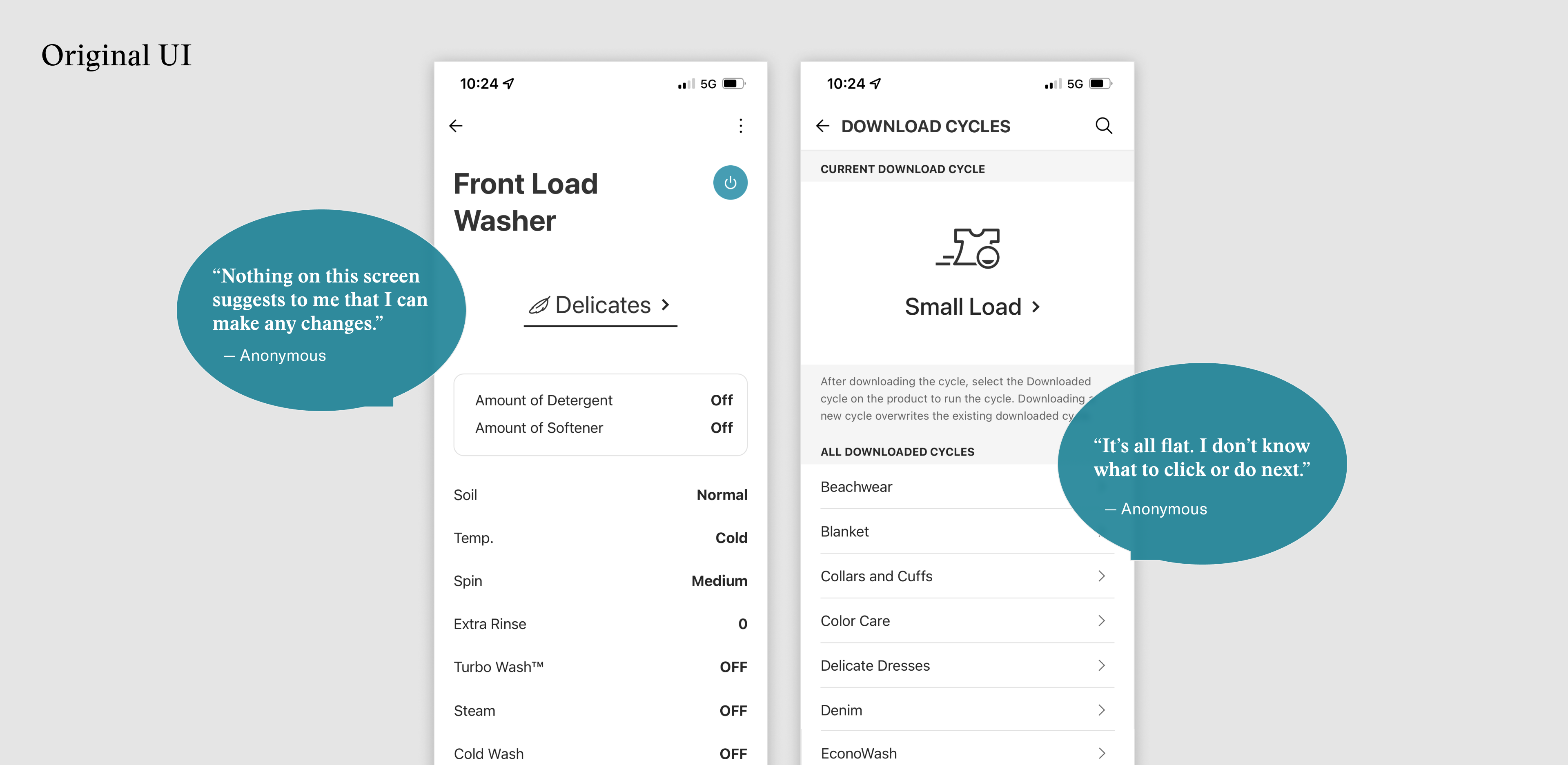 User feedback on the original UI from home appliance owner