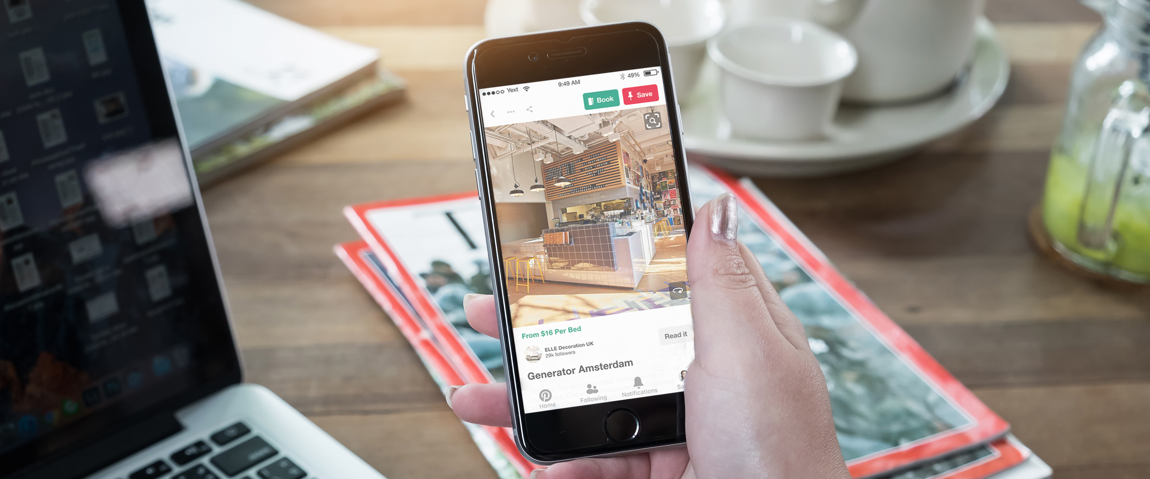 Banner image, Peron holding phone showing pinterest