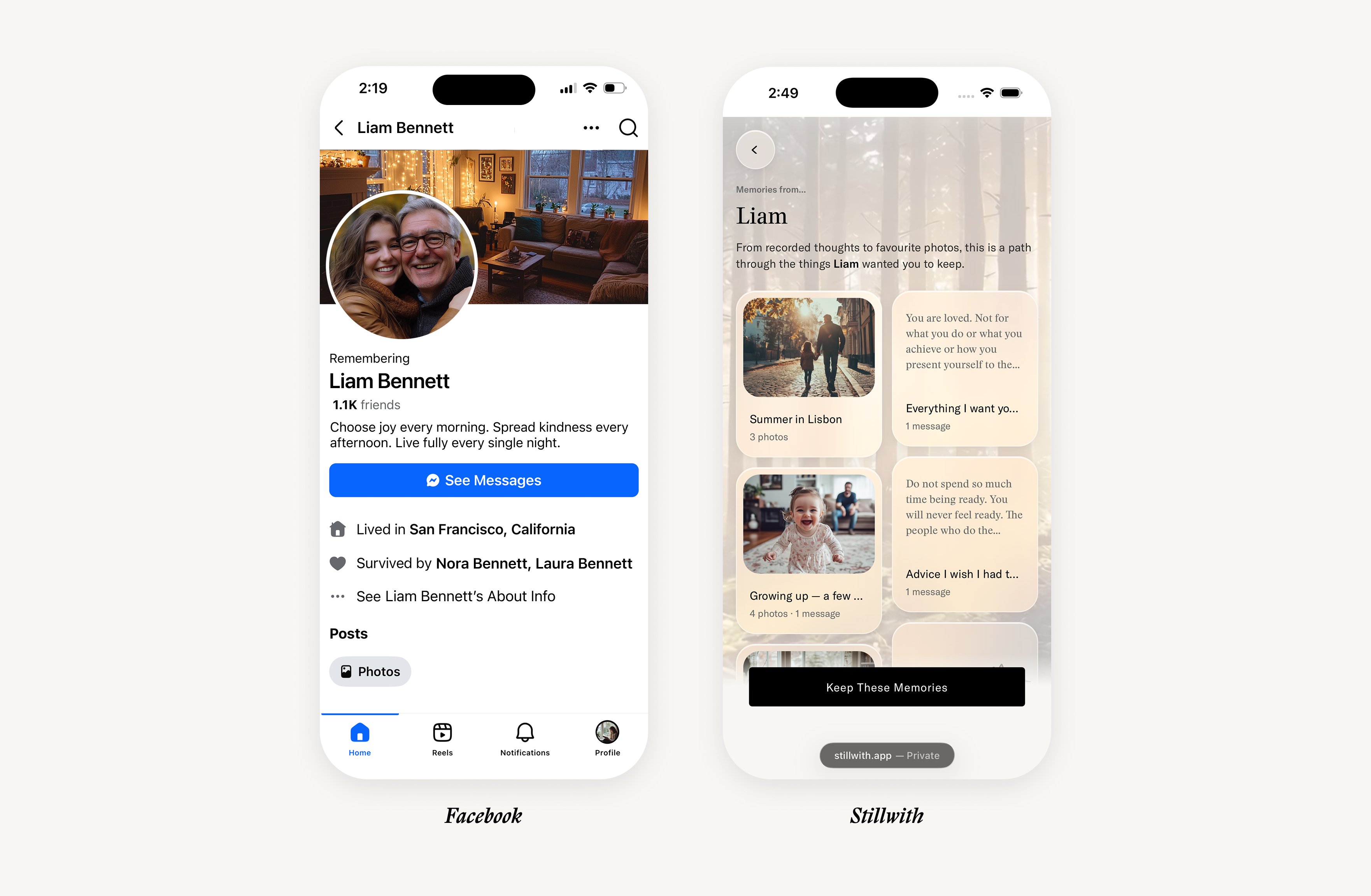 Comparison between grieving on social media and receiving a personal Stillwith memory